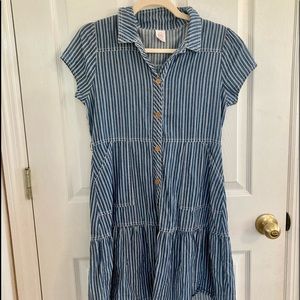 Blue and white striped dress with buttons